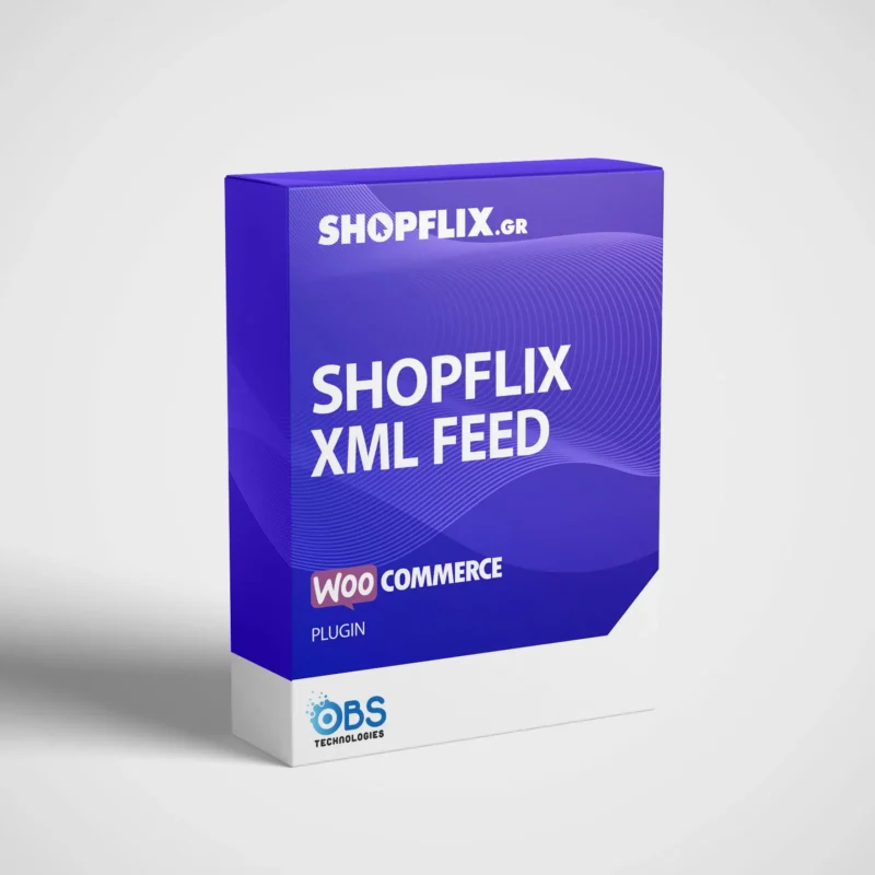 Shopflix XML Feed Για WοοcommerceTo Shopflix XML Feed για Woocommerce δημιουργεί με λίγες κινήσεις το xml αρχείο που χρειάζεται το καινούργιο marketplace. Σκοπός αυτού του πρόσθετου είναι να σας βοηθήσει να μεταφέρετε τα προϊόντα σας στο marketplace του shopflix ωστε να ξεκινήσετε να πουλάτε. Στην ουσία το plugin μετατρέπει τα προϊόντα σας σε κατάλληλη μορφή ώστε να μπορεί να τα δεχθεί η πλατφόρμα του shopflix. Οι ρυθμίσεις που χρειάζονται για το xml είναι απλές και τα βήματα για την δημιουργία εύκολα. Στις ρυθμίσεις μπορείτε να ορίσετε το μοναδικό αναγνωριστικό για τα προϊόντα σας, να ορίσετε το προεπιλεγμένο κείμενο διαθεσιμότητας για προϊόντα σε απόθεμα, αν έχετε κάποιο προσαρμοσμένο πεδίο για τη ρύθμιση του κειμένου για την διαθεσιμότητα των προϊόντων, παράλειψη προϊόντων εκτός αποθέματος και άλλες ρυθμίσεις που πιθανόν να είναι χρήσιμες ανάλογα με το στήσιμο του ηλεκτρονικού σας καταστήματος. Tο xml που δημιουργείται αποθηκεύεται μόνο του στον φάκελο uploads. Για να ολοκληρωθέι διασύνδεση με το shopflix και το woocommerce σας θα πρέπει να καταχωρήσετε στο shopflix το μοναδικό url του xml που δημιουργήθηκε με τη διαδρομή στο αρχείο. Υπάρχει η δυνατότητα να ορίσετε με Cron Job την αυτοματοποιημένη διαδικασία που σας επιτρέπει να παράγετε το xml σε συγκεκριμένα χρονικά διαστήματα της επιλογής σας. Προσοχή το plugin δημιουργεί το XML! Οποιεσδήποτε τροποποιήσεις οφείλεται να κάνετε στα προϊόντα σας για να είναι συμβατά με την μορφή που απαιτεί η το shopflix γίνονται στο κατάστημα σας. Με την αγορά του πρόσθετου λαμβάνετε πρόσβαση στα αρχεία του και στο License key το οποίο δημιουργείται αυτόματα και μπορεί να ενεργοποιηθεί μια φορά για ένα ηλεκτρονικό κατάστημα. Για αγορά πολλαπλών License keys παρακαλώ επικοινωνήστε μαζί μας. Το Πακέτο Περιέχει: Συμπιεσμένο αρχείο του πρόσθετου που περιλαμβάνει 3 αρχεία: obs-woo-export: Δημιουργεί το export του shopflix XML για woocommerce obs-feed-shopflix: είναι για τα custom fields του shopflix 1 License key ΔΩΡΕΑΝ: οδηγίες εγκατάστασης και παραμετροποίησης εγκατάσταση από την OBS ομάδα υποστήριξη Η OBS Technologies παρέχει δυνατότητα εγκατάστασης και παραμετροποίησης του Plugin ( shopflix xml για woocoomerce ) στο ηλεκτρονικό σας κατάστημα ΕΝΤΕΛΩΣ ΔΩΡΕΑΝ. Επικοινωνήστε μαζί μας στο info@obstechnologies.com για οποιαδήποτε πληροφορία. Shopflix XML Feed Για Wοοcommerce
